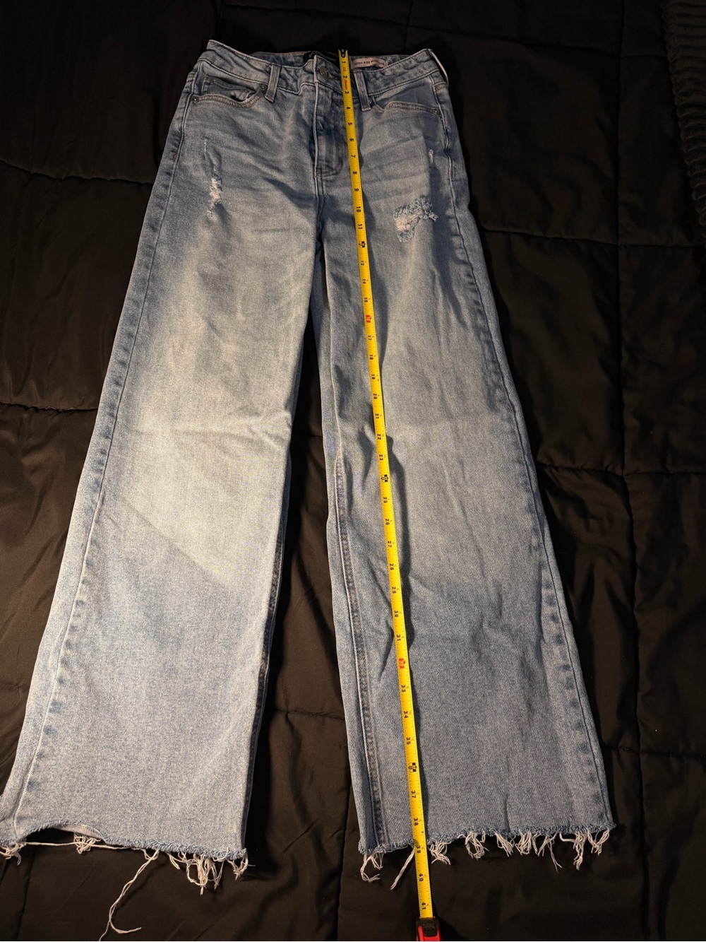 BCBGeneration Light Blue High-Rise Wide-Leg Jeans with Frayed Hem